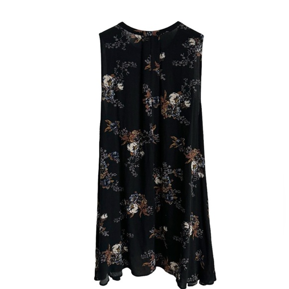 FREE PEOPLE BLACK FLORAL SLEEVELESS TRAPEZE TREE SWING MINI DRESS SZ XS - Picture 6 of 6